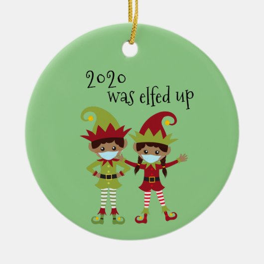 2020はコビデの顔マスク民族小妖精や小人名を削除された セラミックオーナメント (正面)