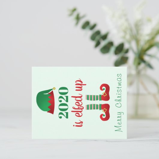 2020はメリークリスマス小妖精や小人服を楽しむ ポストカード (スタンド正面)