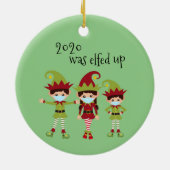2020は家族3コビデ顔マスク小妖精や小人 セラミックオーナメント (裏面)
