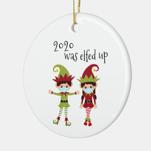2020はCovidの顔マスクおもしろい小妖精や小人名を削除 セラミックオーナメント (左)