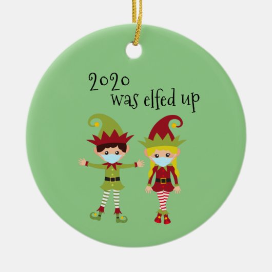 2020はCovid顔マスクおもしろい小妖精や小人ブロンド セラミックオーナメント (正面)