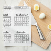 2020カレンダーボルト生地白黒キッチン キッチンタオル (四つ折り)