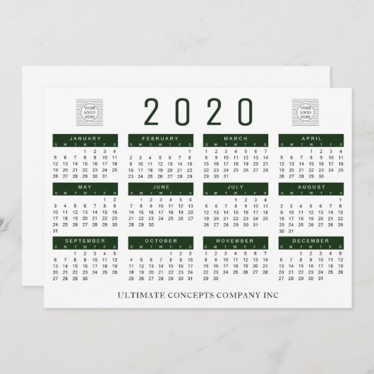 2020カレンダー会社のロゴと名前グリーン シーズンカード (正面/裏面)