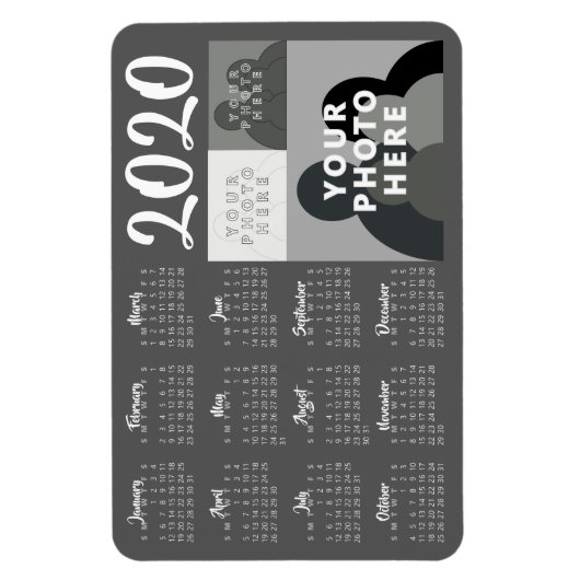 2020カレンダー磁石 – 3カスタム枚の写真 – テンプレート マグネット (縦)