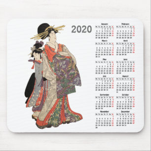 2020カレンダー(ヴィンテージ日本のプリント) マウスパッド