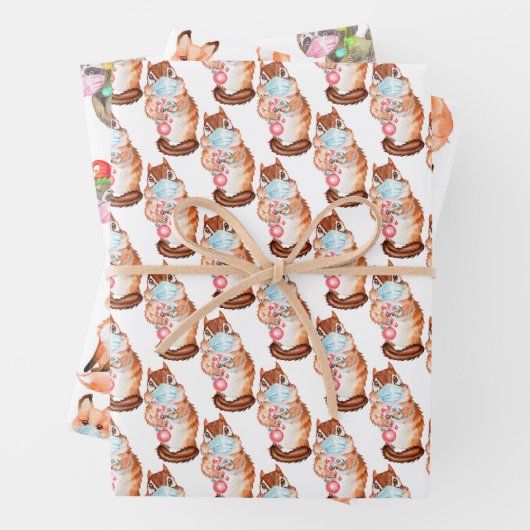 2020コビデクリスマス顔マスク動物かわいい ラッピングペーパーシート (インサイチュ)