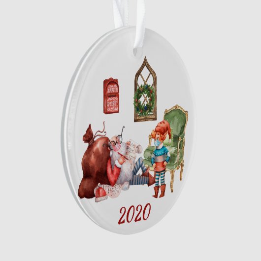 2020サンタおもしろいのリストを作成するCovid顔マスク オーナメント (正面)
