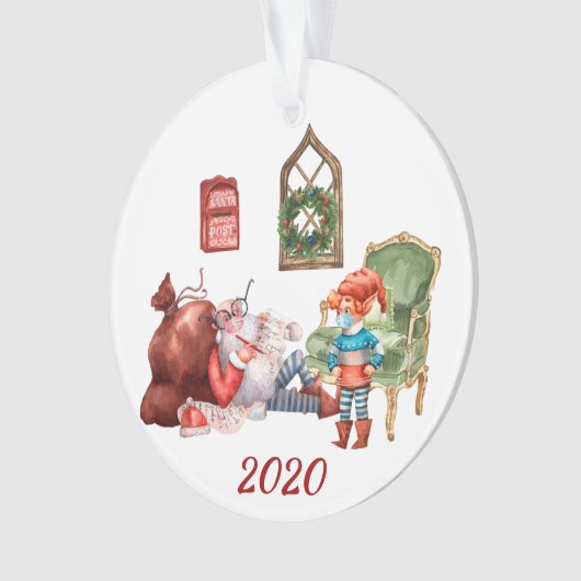 2020サンタおもしろいのリストを作成するCovid顔マスク オーナメント (正面)