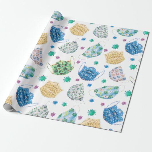 2020パターンCovid水色顔マスク ラッピングペーパー (アンロールド)