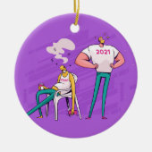 2020パーソナライズされた年おもしろい間2021年休暇 セラミックオーナメント (正面)