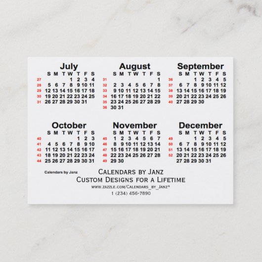 2020ホワイト52週間カレンダー(Janz名刺) 名刺 (裏面)