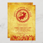 2020モダン年中国の初の金ゴールドパーティー 招待状 (正面/裏面)