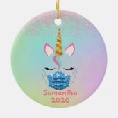 2020ユニコーンパーソナライズされた顔マスクレインボー セラミックオーナメント (裏面)