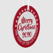 2020ロックダウンcovidパンデミックのクリスマスレッドホワイト オーナメント (正面)