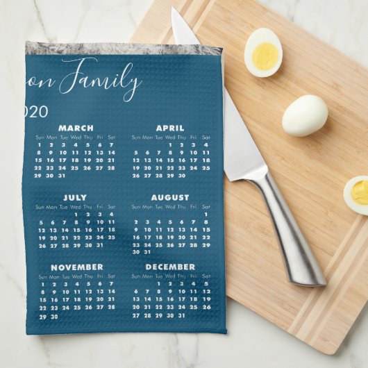 2020予定表のフォトファミリー名 キッチンタオル (四つ折り)