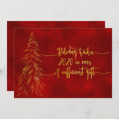 2020俳句ホリデーおもしろいカード | レッドゴールドフォイルツリー シーズンカード (正面/裏面)