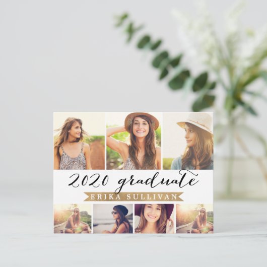 2020卒業スクリプトフォトコラージュパーティーホワイト シーズンポストカード (スタンド正面)