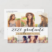 2020卒業スクリプトフォトコラージュパーティーホワイト シーズンポストカード (正面/裏面)