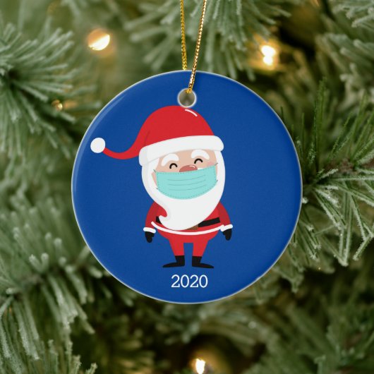 2020年おもしろいのクリスマスにフェイセマスクを着たサンタクロース セラミックオーナメント (ツリー)