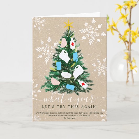 2020年おもしろいのクリスマスツリーの水色7枚の写真 カード (黄色い花)