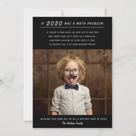 2020年おもしろい算数の問題ブラックニューイヤー写真 シーズンカード (正面)