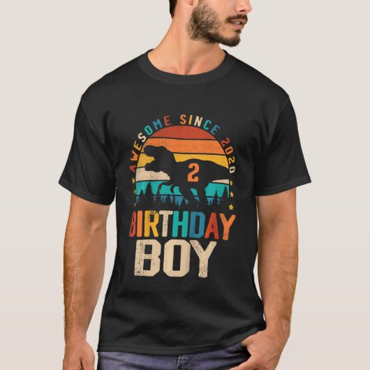2020年からかっこいい 2歳の恐竜誕生日ボーイ Tシャツ (正面)