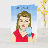 2020年について「残念」ユーモア満載の手描きレトロガール カード (黄色い花)