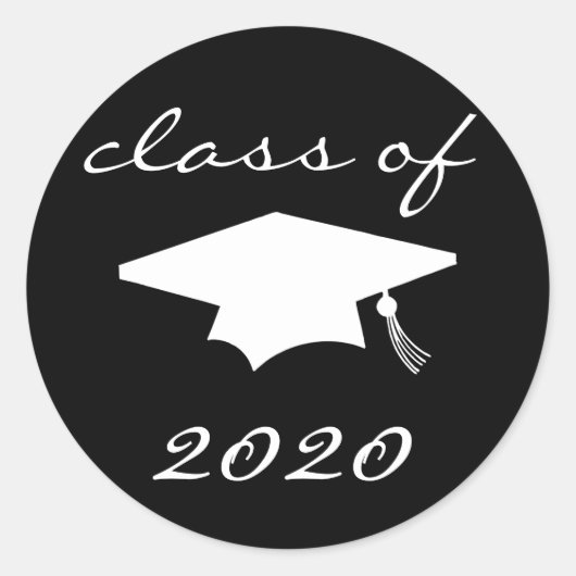 2020年のクラスのラベル(黒い卒業キャップ) ラウンドシール (正面)