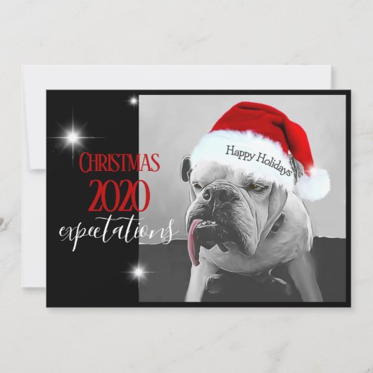 2020年のクリスマスの期待、ヒューイがサンタ帽をかぶって。 シーズンカード (正面)