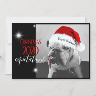 2020年のクリスマスの期待、ヒューイがサンタ帽をかぶって。 シーズンカード