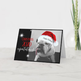 2020年のクリスマスへの期待、ヒューイがサンタ帽をかぶる シーズンカード