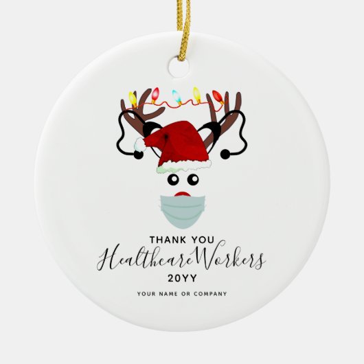 2020年のクリスマス・ヘルスケア・ヒーローのトナカイがマスクに セラミックオーナメント (正面)