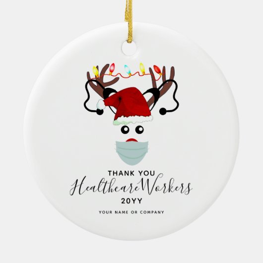 2020年のクリスマス・ヘルスケア・ヒーローのトナカイがマスクに セラミックオーナメント (裏面)