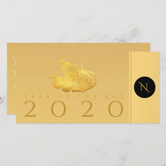 2020年のラットイヤーエレガントモノグラム願いTY C サンキューカード (正面/裏面)