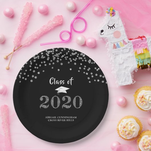 2020年の卒業銀グリッタークラス紙吹雪 ペーパープレート (パーティー)