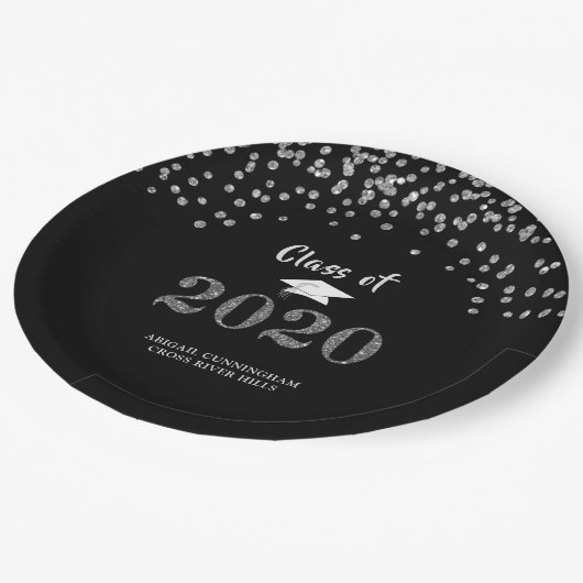 2020年の卒業銀グリッタークラス紙吹雪 ペーパープレート (アングル)
