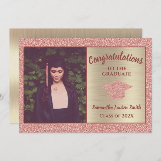 2020年の大エレガント学院ピンク金ゴールドスパークルクラス 案内状 (正面/裏面)