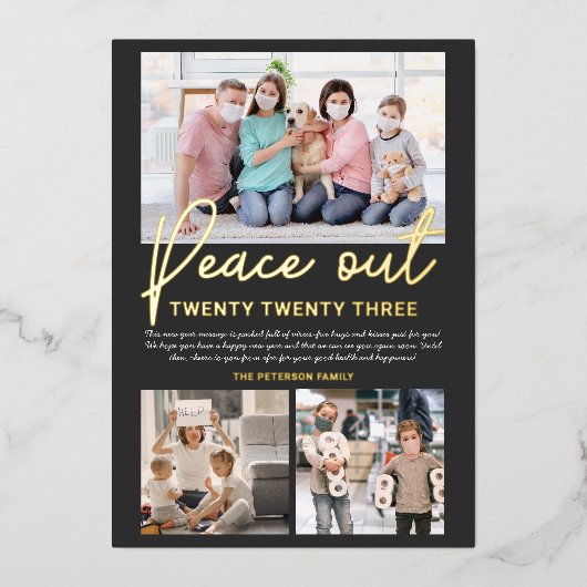 2020年の新年の平和スクリプト3枚の写真 箔シーズンカード (正面)