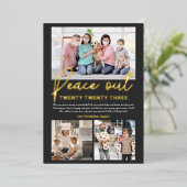 2020年の新年の平和スクリプト3枚の写真 箔シーズンカード (立ち正面)