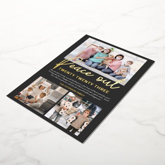 2020年の新年の平和スクリプト3枚の写真 箔シーズンカード (回転した状態)