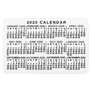 2020年の月例カレンダーのクラシックな白くおよび黒い マグネット
