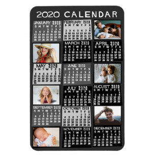 2020年の月例カレンダーのモダンで黒い写真のコラージュ マグネット
