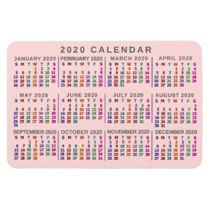 2020年の月例カレンダーの赤面のピンクのカラフル マグネット