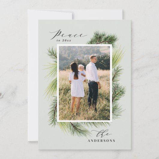 2020年の松のモダン葉クリスマスに平和 シーズンカード (正面)