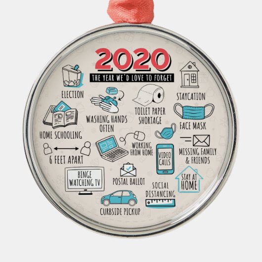2020年の記念を心から愛し忘れている メタルオーナメント (正面)
