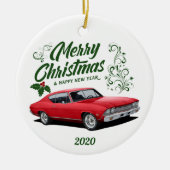 2020年の赤シェベルマッスルカークリスマス セラミックオーナメント (正面)