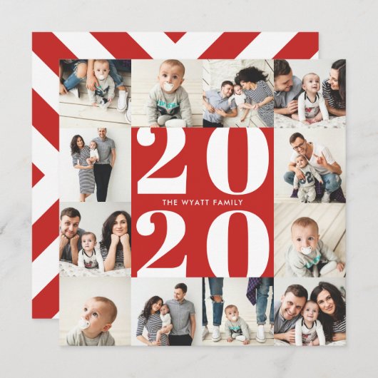 2020年はっきりした初めから12枚の写真コラージュグリッド シーズンカード (正面/裏面)