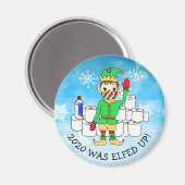 2020年はエルフも大変、フェイスマスクのユーモラスなエルフ マグネット (正面/裏面)