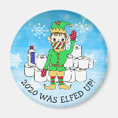2020年はエルフも大変、フェイスマスクのユーモラスなエルフ マグネット (正面)