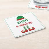 2020年はクリスマスおもしろいことわざグリーン スクエアペーパーコースター (アングル)